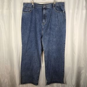 Pretty Little Thing Wide Leg Baggy Loose Fit Split Hem Denim Jeans Plus Size 22